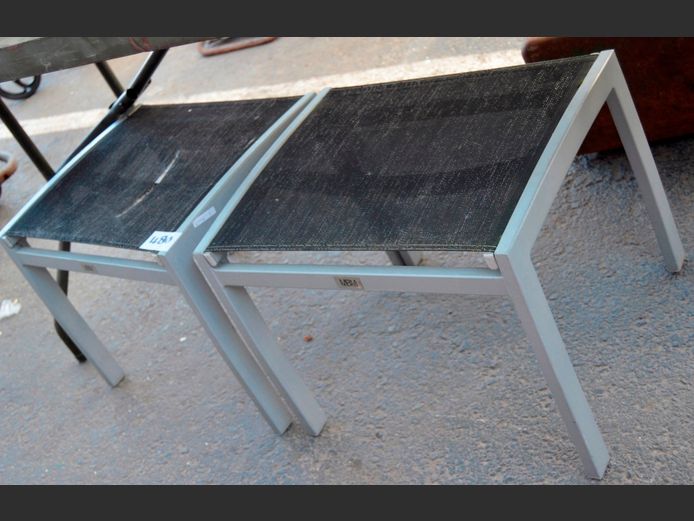 PAIR MBM GREY & BLACK ALUMINIUM PATIO FOOTSTOOLS, 50 x 40 x 40cm [Mesh needs replacing]