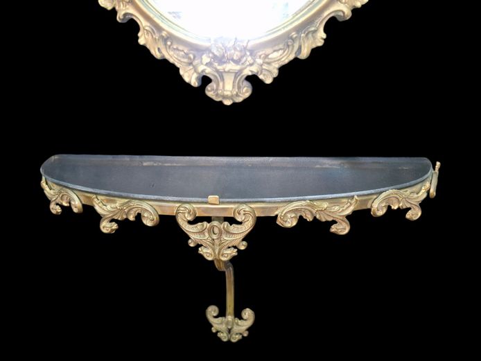 Vintage Louis XV Style Gilt Brass-Tone Ornate Wall-Mounted Console Table