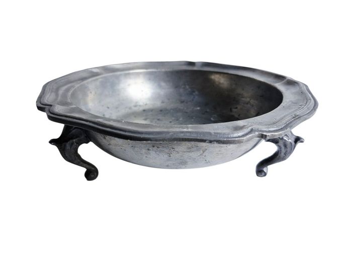Antique Pewter Pedestal Bowl on Scrolled Legs