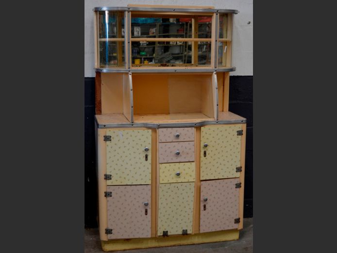 1960's MELAMINE FINISH 5-DOOR, 3-DRAWER KITCHEN CABINET, 108 x 45 x 171cm