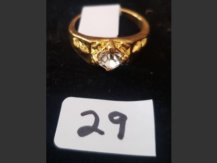 GOLD PLATE DRESS RING WITH CLEAR STONES