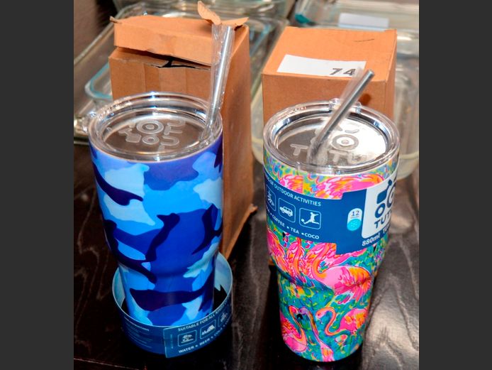 LOT OF 2: TUTU STAINLESS STEEL 880ml TUMBLERS WITH STRAWS