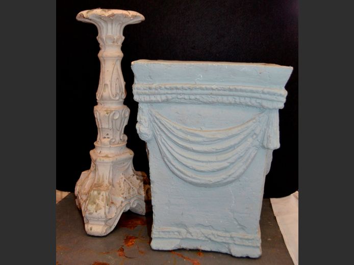 CONCRETE PLANTER, 23 x 23 x 30cm, & CANDLE STAND, 39cm High