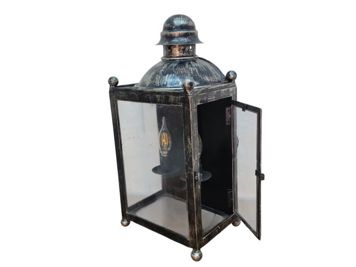 Vintage Carriage House Style Glass and Steel Wall Sconce / Lantern
