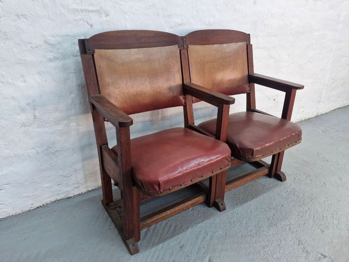 1930s–1950s Two-Seater Wooden Cinema Chairs