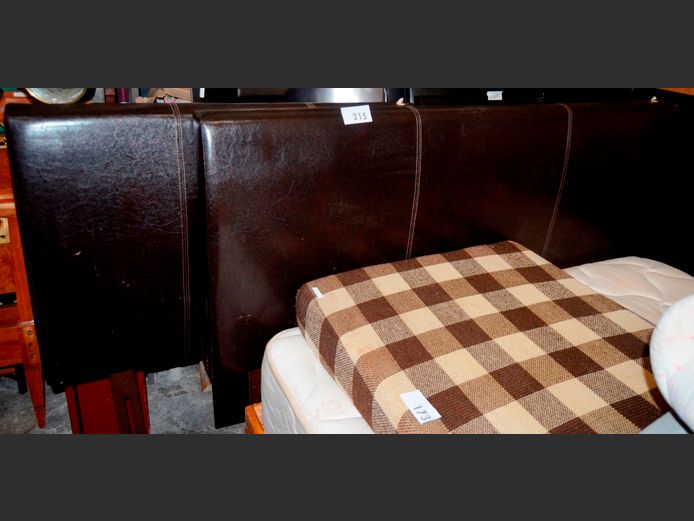 LOT OF 2 BROWN LEATHER TOUCH HEADBOARDS: DOUBLE & SINGLE
