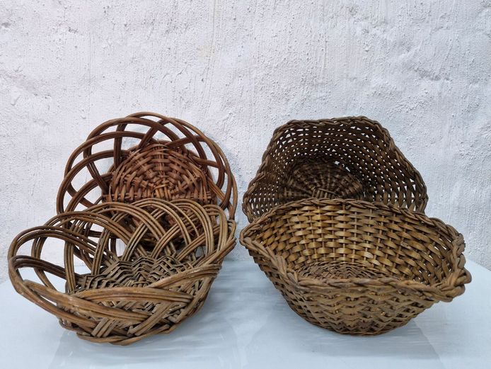 Vintage Woven Wicker Serving Basket Lot - Mixed Open-Weave Bread Bowls