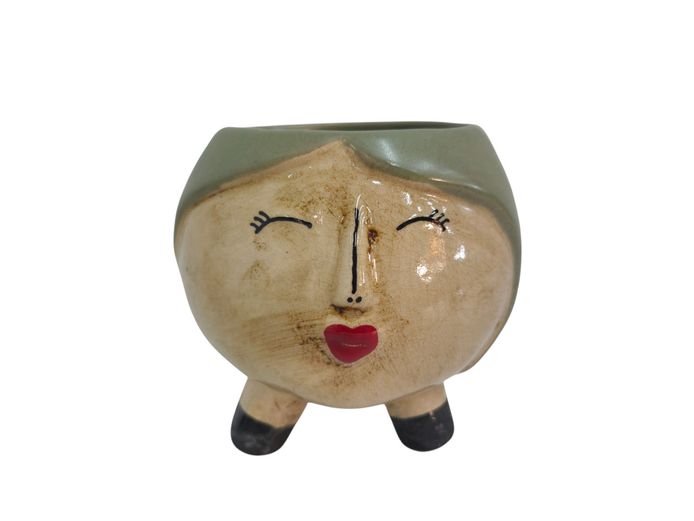 Whimsical Hand-Painted Ceramic Face Planter