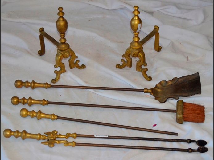 PAIR BRASS FIRE DOGS WITH ANDIRONS