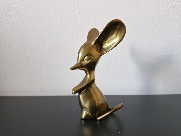 Vintage Stylized Solid Brass Mouse Figurine