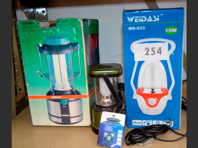 OSRAM RECHARGEABLE LANTERN, WEIDASI CAMPING LAMP, etc [Untested]
