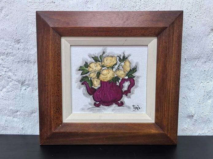 Framed Original Still Life Oil Painting Signed "Paola"