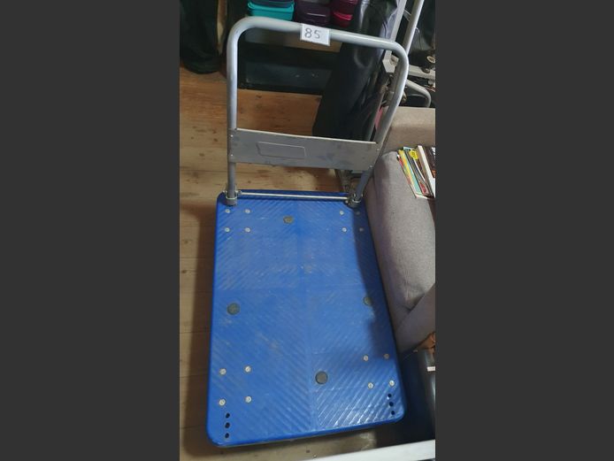 BLUE PLASTIC & METAL GOODS TROLLEY