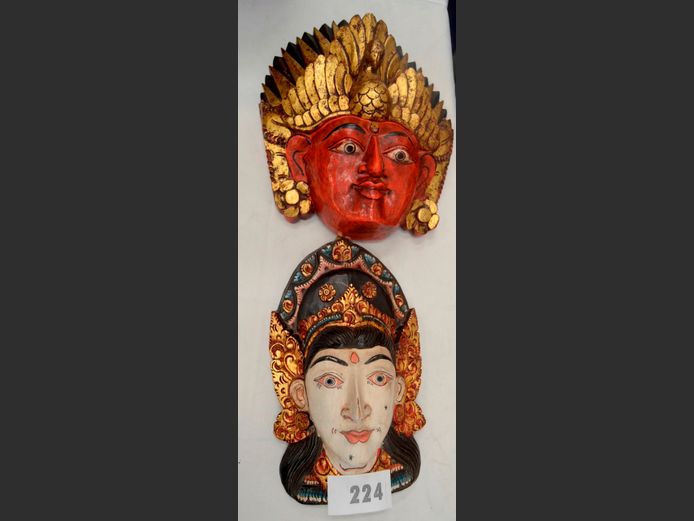 LOT OF 2: CARVED & HAND PAINTED INDIAN MASKS, 33 x 26cm & 29 x 16cm