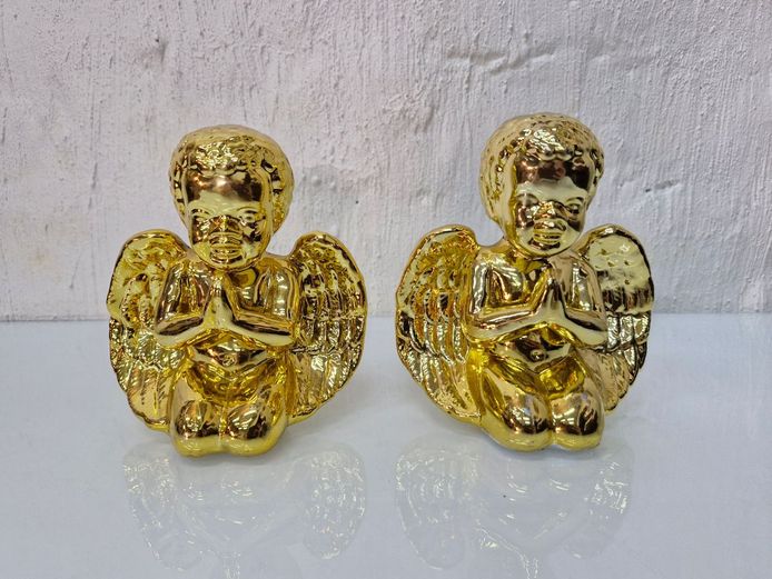 Metallic Gold Glazed Praying Cherub Figurines - Kneeling Angel Statues