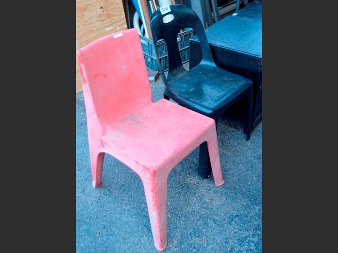 LOT OF 2: BLACK & RED PLASTIC CHAIRS [Weathered]