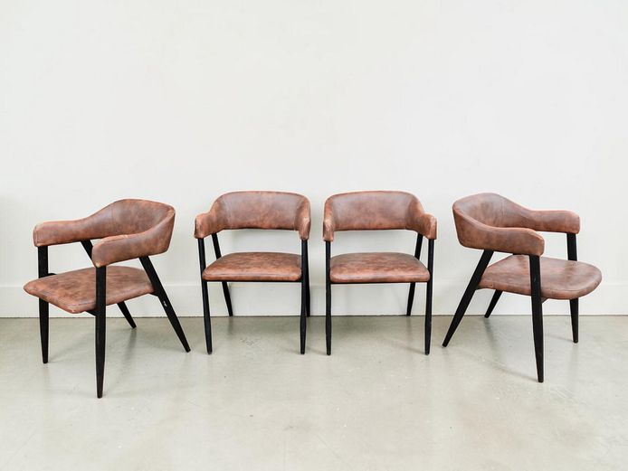 Set of 4 Modern Contemporary Faux Leather Armchairs