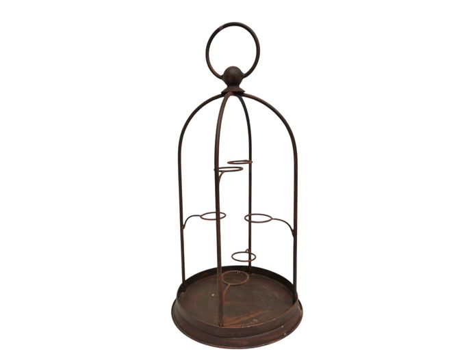 Rustic Birdcage Form Wrought Iron Votive & Plant Stand