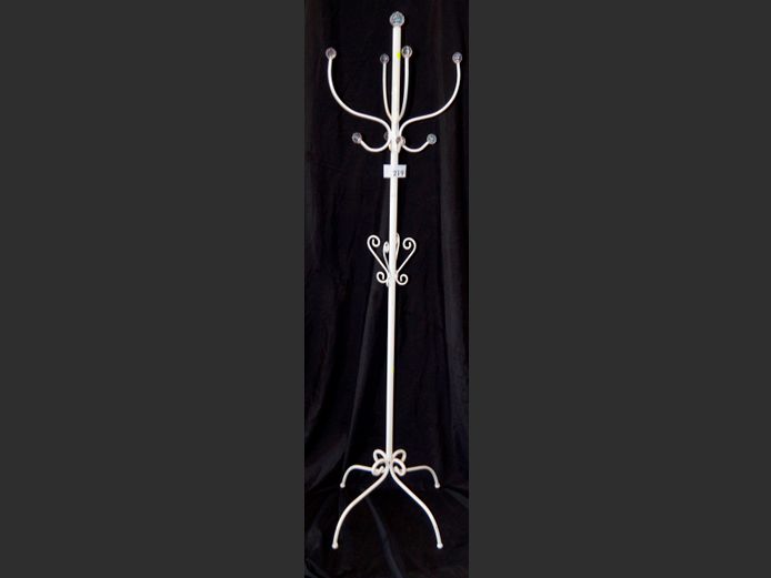 WHITE METAL COAT & HAT STAND, 171cm High