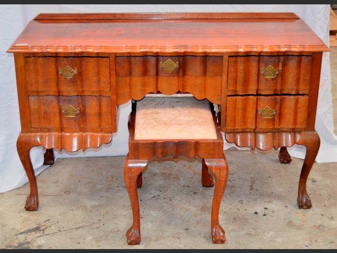 IMBUIA BALL & CLAW 5-DRAWER DRESSING TABLE WITH MATCHING STOOL, 128 x 51 x 76cm & 53 x 40 x 46cm