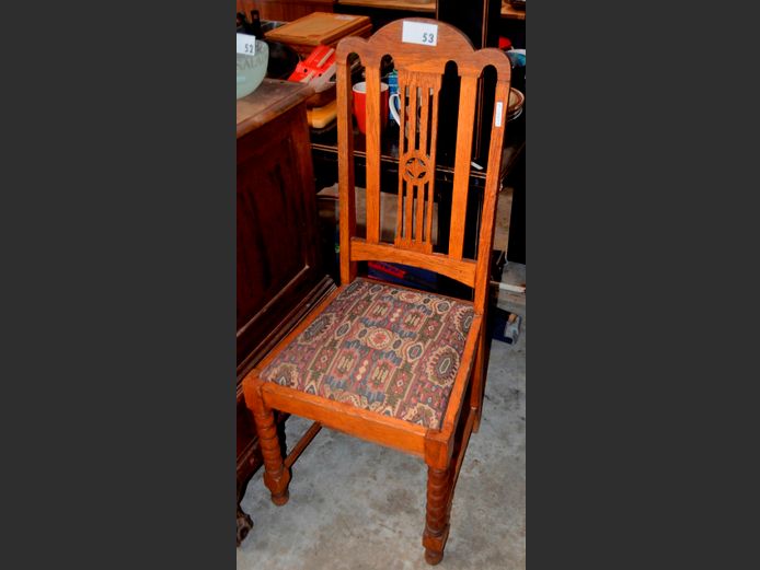 OAK DINING CHAIR WITH TAPESTRY UPHOLSTERED SEAT