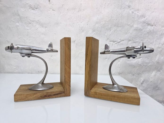 Vintage Mid-Century Style Polished Aluminum Airplane Bookends