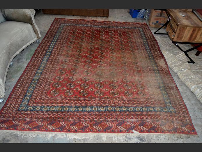BURGUNDY, BLACK & BEIGE PERSIAN CARPET, 330 x 256cm [Worn]