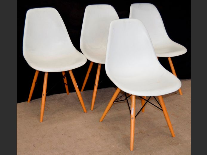 SET OF 4 WHITE EIFFEL STYLE CHAIRS ON BEECHWOOD LEGS