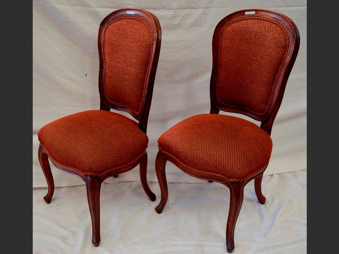 PAIR MAHOGANY CHAIRS WITH BURGUNDY UPHOLSTERY