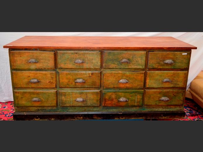 OREGON PINE & TEAK 12-DRAWER CHEST OF DRAWERS, 188 x 65 x 81cm