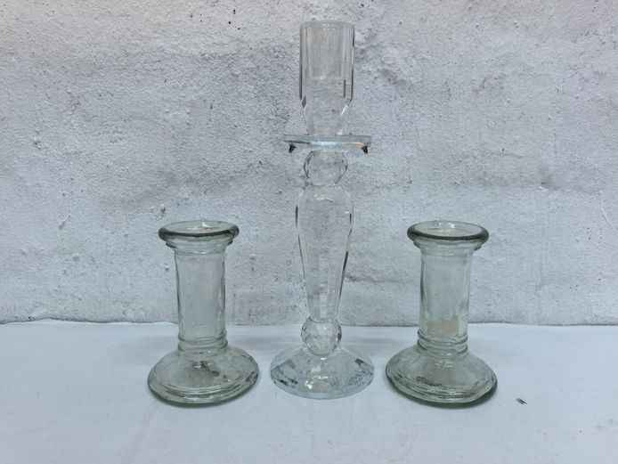 Vintage Clear Glass and Cut Crystal Candlesticks