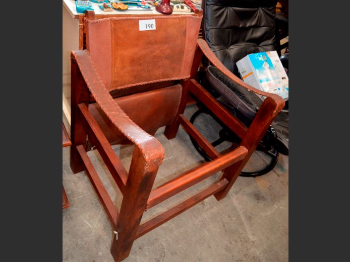 MAHOGANY & LEATHER ARMCHAIR [Leather torn to seat]