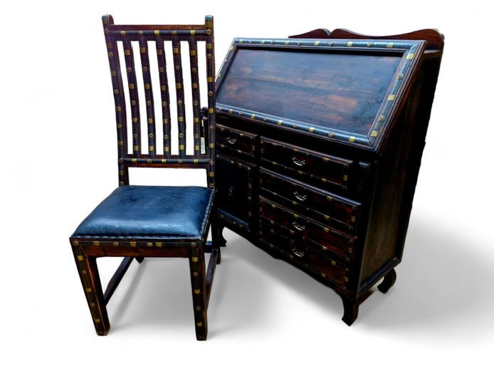 Vintage Wooden Flip-Top Writing Desk with Chair