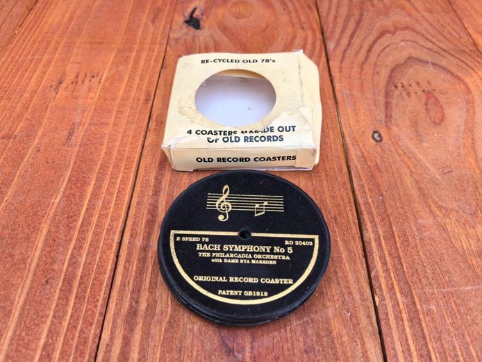 Set of 4 Recycled 78 RPM Vinyl Record Coasters with Box