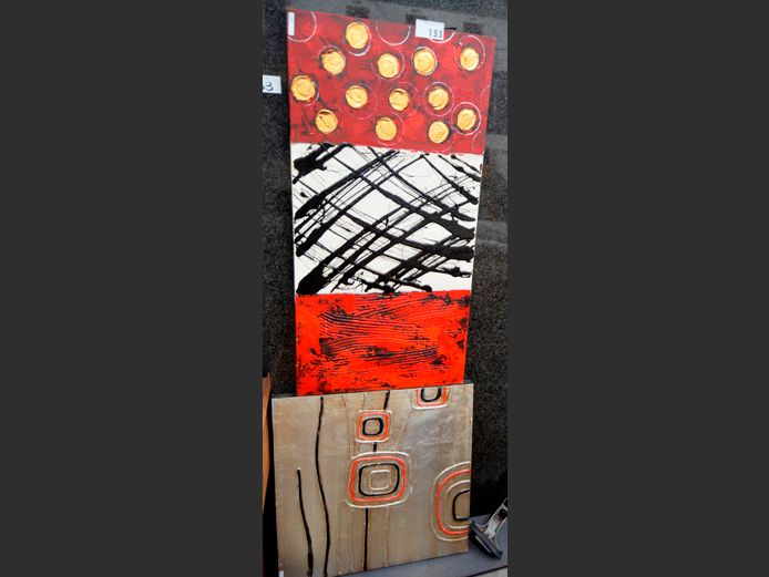 LOT OF 2: UNFRAMED ABSTRACT OILS ON CANVAS, 100 x 50cm & 60 x 60cm