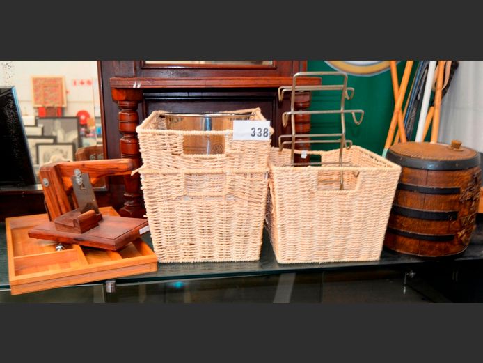 MANUAL BILTONG SLICER, WOVEN BASKETS, STAINLESS STEEL ICE BUCKET, etC