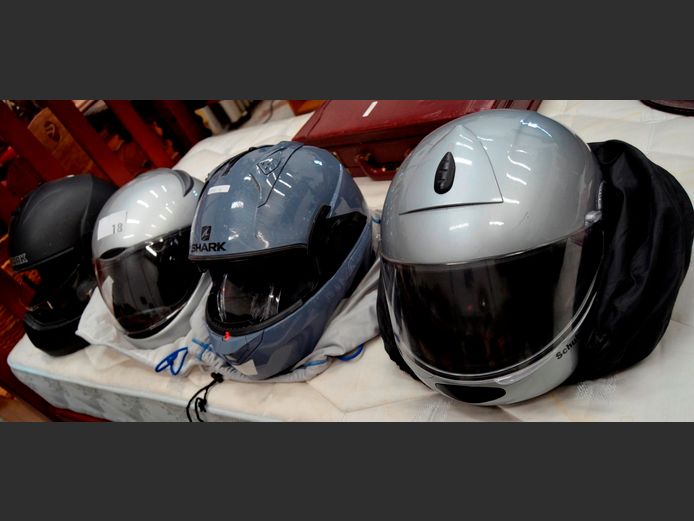 LOT OF 4 BIKE HELMETS: 2 x SHARK, CONCEPT & ANOTHER [Damaged]