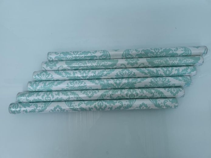 Lot of 6 Teal & White Damask Self-Adhesive Vinyl Rolls