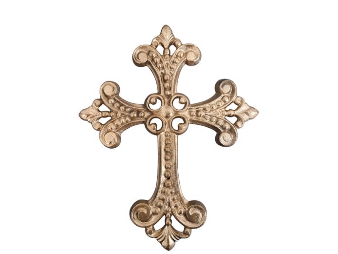 Vintage-Style Gold-Painted Cast Iron Ornate Wall Cross