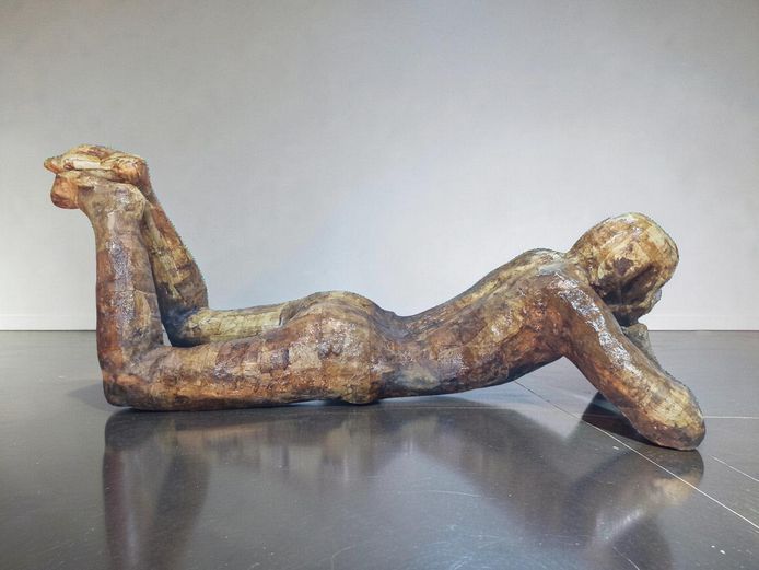 Contemporary Life-Size Paper-Mâché Reclining Figure Sculpture