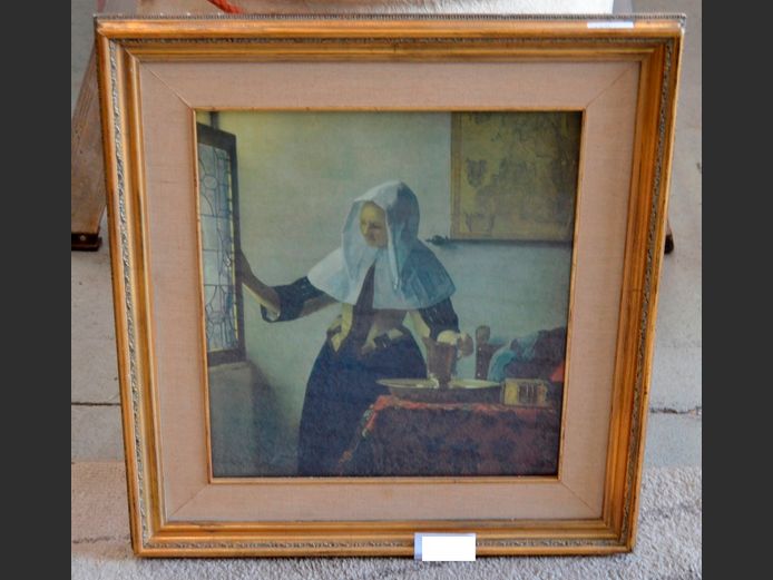 GILT FRAMED PRINT "WOMAN WITH WATER JUG", 44 x 39.5cm