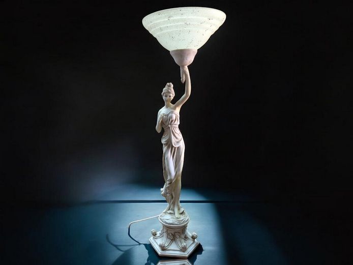 Art Nouveau-Style 2003 Rosa Figural with Glass Shade