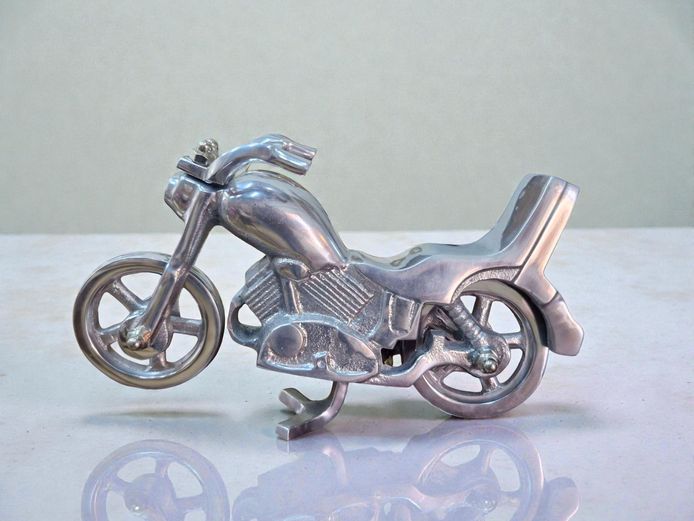 Silver Polished Aluminium Metal Desktop Motorcycle