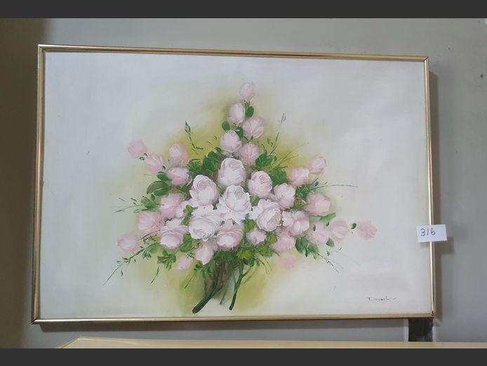 FRAMED OIL ON BOARD "FLOWERS", 90 x 60cm