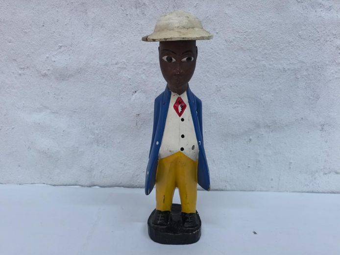 Hand-Carved Painted Wooden African Colonial Figurine