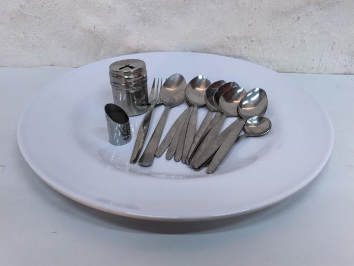 Assorted Stainless Steel Cutlery Lot with White Plastic Tray