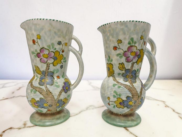 Pair of Beswick Ware Art Deco Floral Pitchers