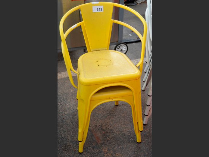 PAIR YELLOW METAL ARMCHAIRS