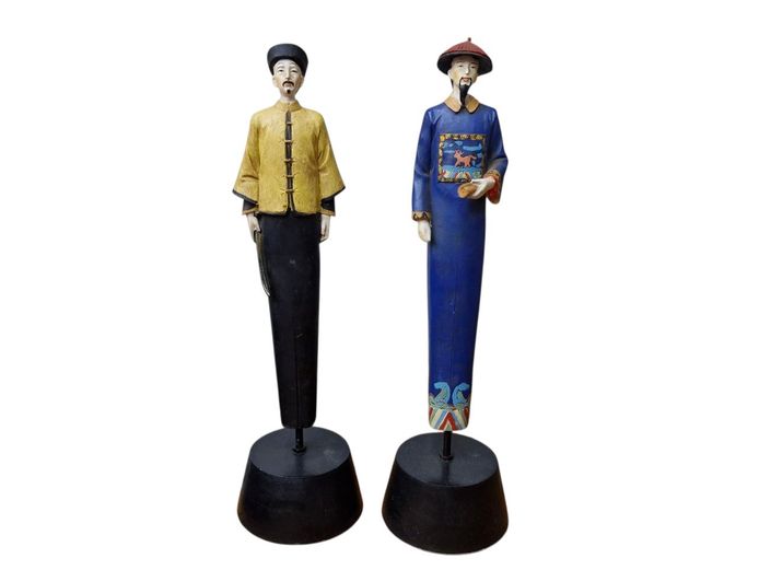 Chinese Emperor Wood Carved & Hand Painted Figurines