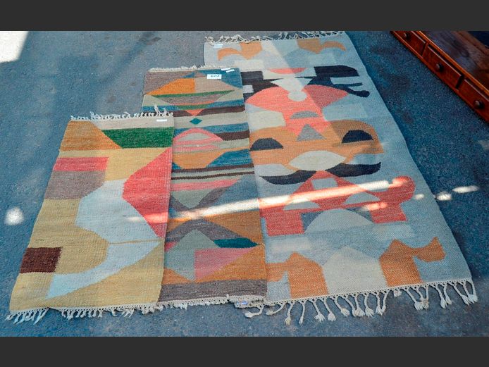 LOT OF 3: MULTI-COLOURED RUGS, 150 x 80cm, 123 x 46cm, & 88 x 47cm